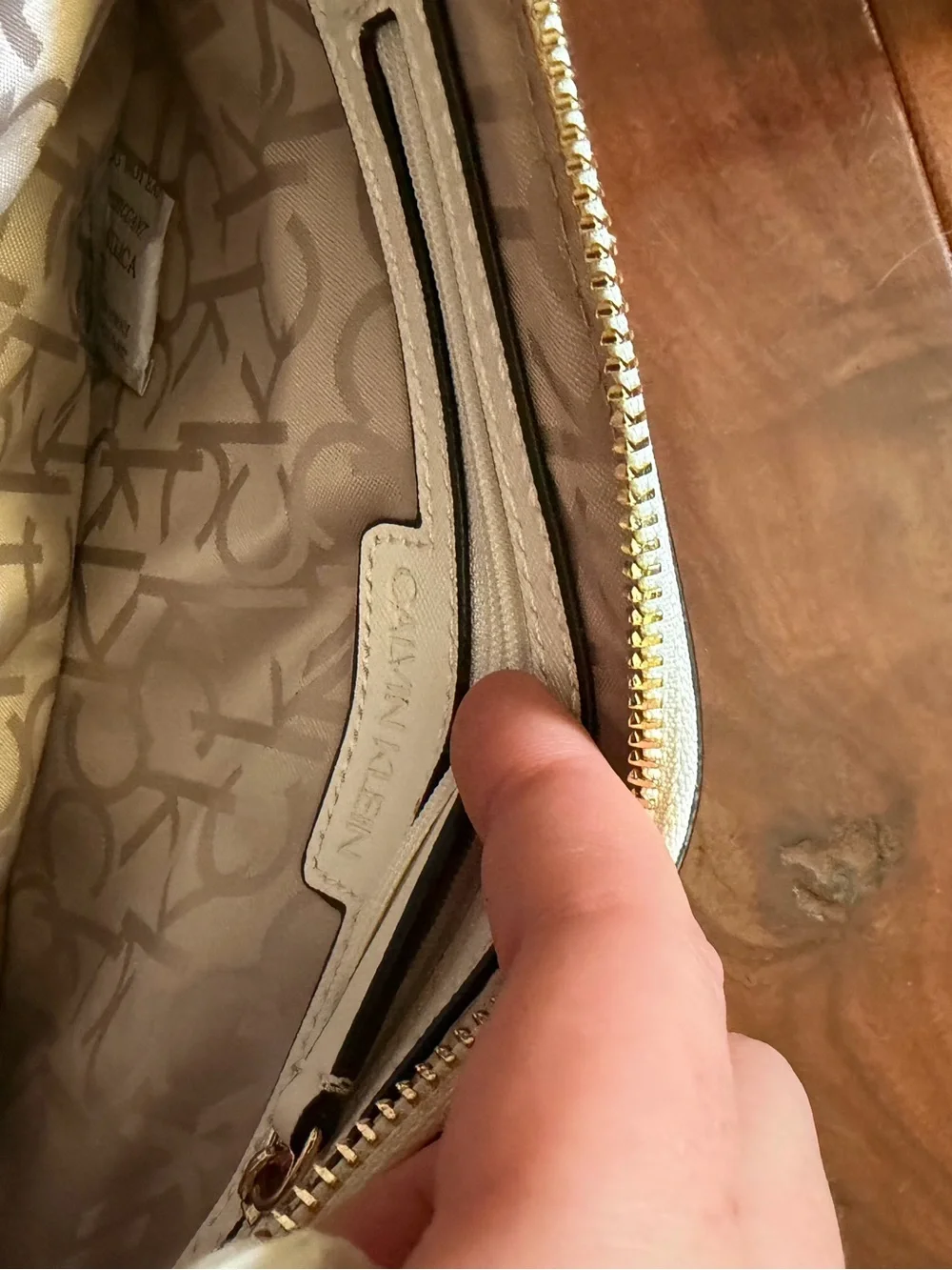Calvin Klein Gray Monogram Wristlet with Cream Trim